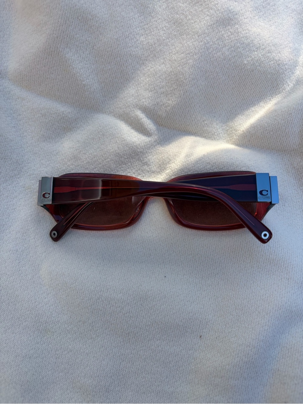 Coach Pink Rectangular Sunglasses with Patterned Temples - Picture 4 of 5